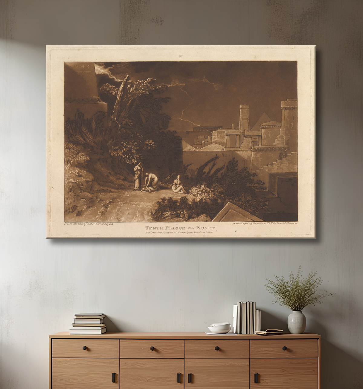 Reproduction La dixième plaie d'Égypte (Liber Studiorum, partie XII, planche 61) de Joseph Mallord William Turner avec decor