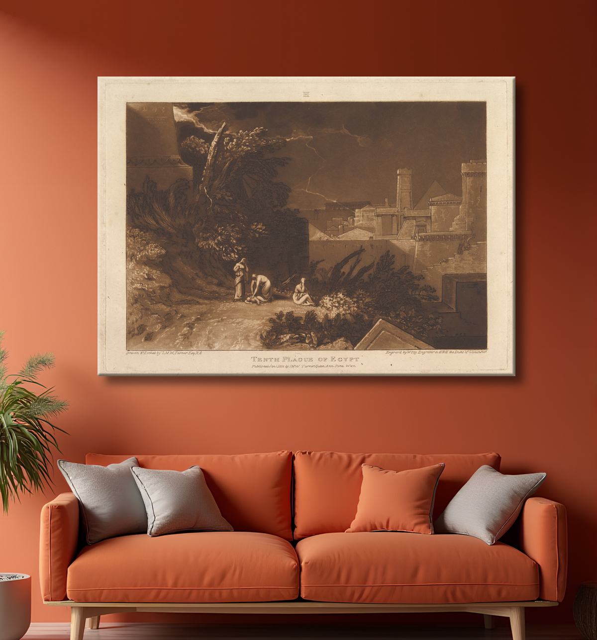 Reproduction La dixième plaie d'Égypte (Liber Studiorum, partie XII, planche 61) de Joseph Mallord William Turner avec decor