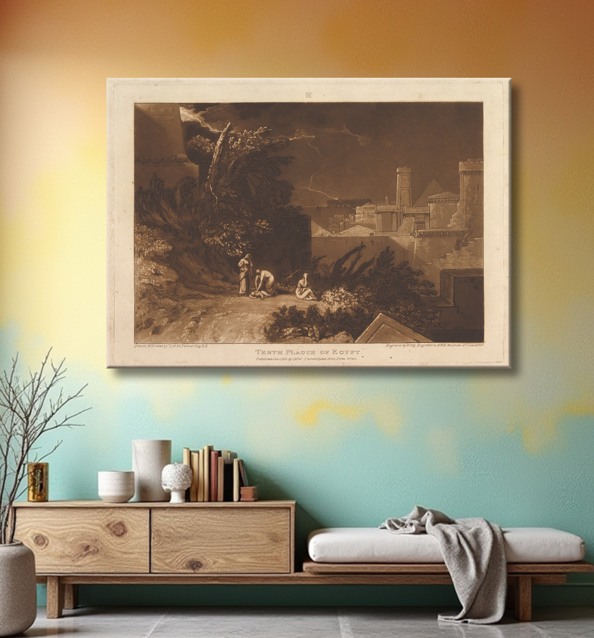 Reproduction La dixième plaie d'Égypte (Liber Studiorum, partie XII, planche 61) de Joseph Mallord William Turner avec decor