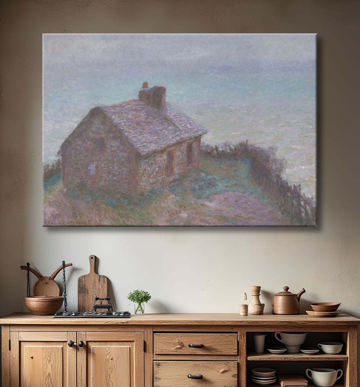 Reproduction La douane de Varengeville de Claude Monet avec decor