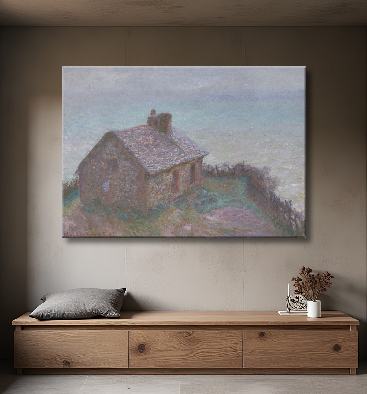 Reproduction La douane de Varengeville de Claude Monet avec decor