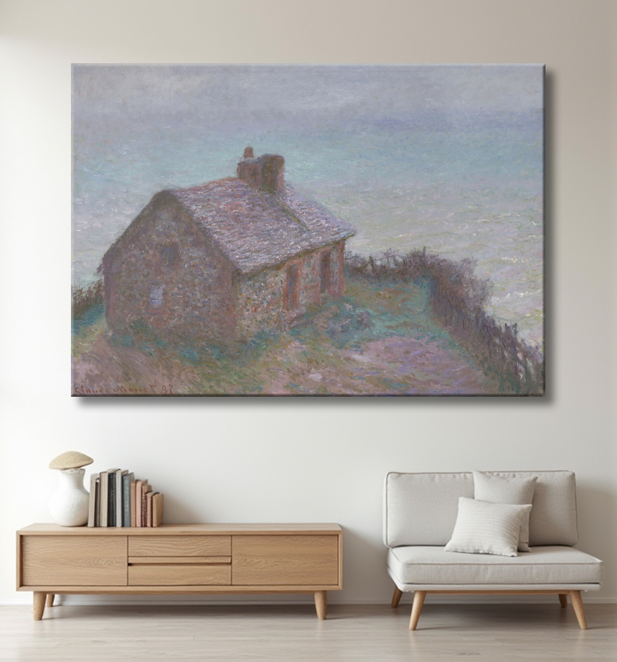 Reproduction La douane de Varengeville de Claude Monet avec decor