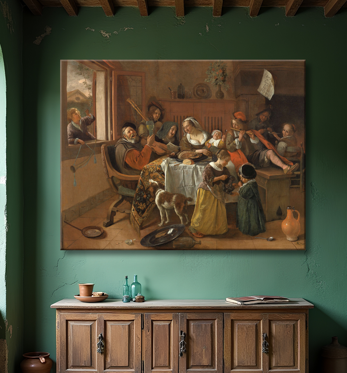 Reproduction La famille joyeuse de Jan Havicksz. Steen avec decor