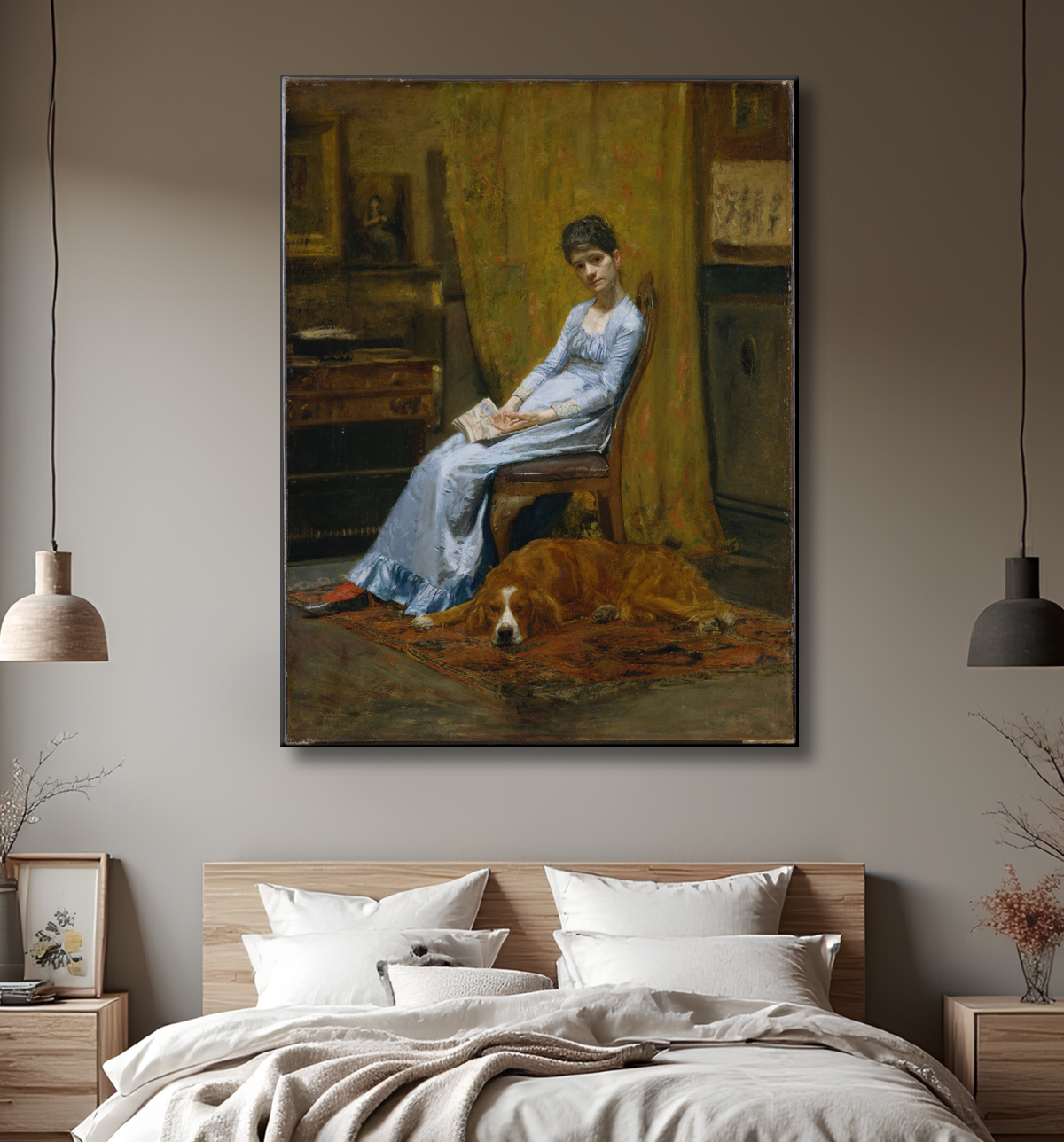 Reproduction La femme de l'artiste et son chien setter de Thomas Eakins avec decor