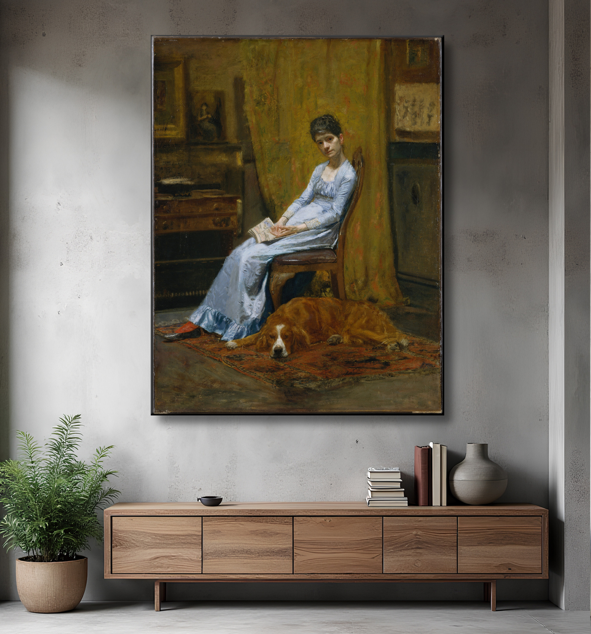 Reproduction La femme de l'artiste et son chien setter de Thomas Eakins avec decor