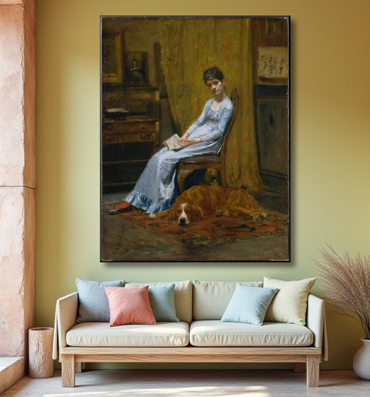 Reproduction La femme de l'artiste et son chien setter de Thomas Eakins avec decor