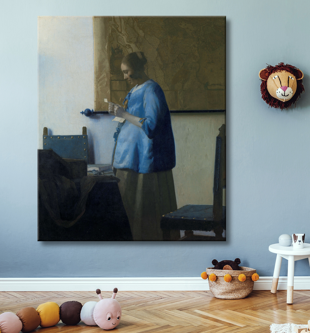 Reproduction La Femme en bleu lisant une lettre de Johannes Vermeer avec decor