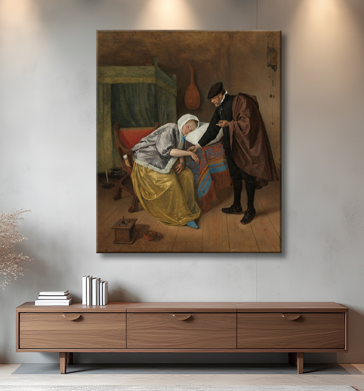 Reproduction La femme malade de Jan Havicksz. Steen avec decor