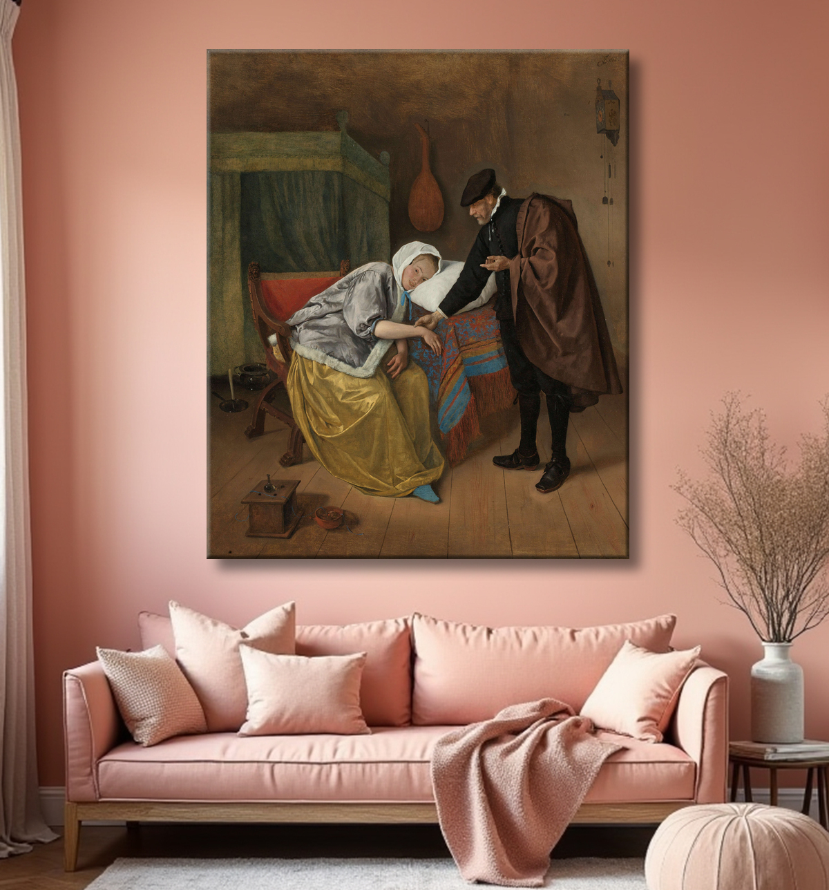 Reproduction La femme malade de Jan Havicksz. Steen avec decor