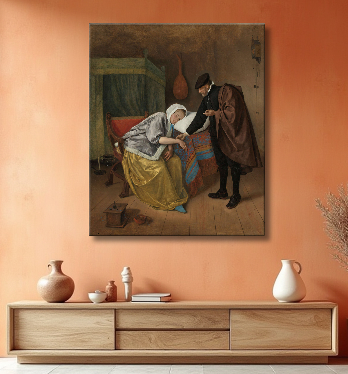 Reproduction La femme malade de Jan Havicksz. Steen avec decor