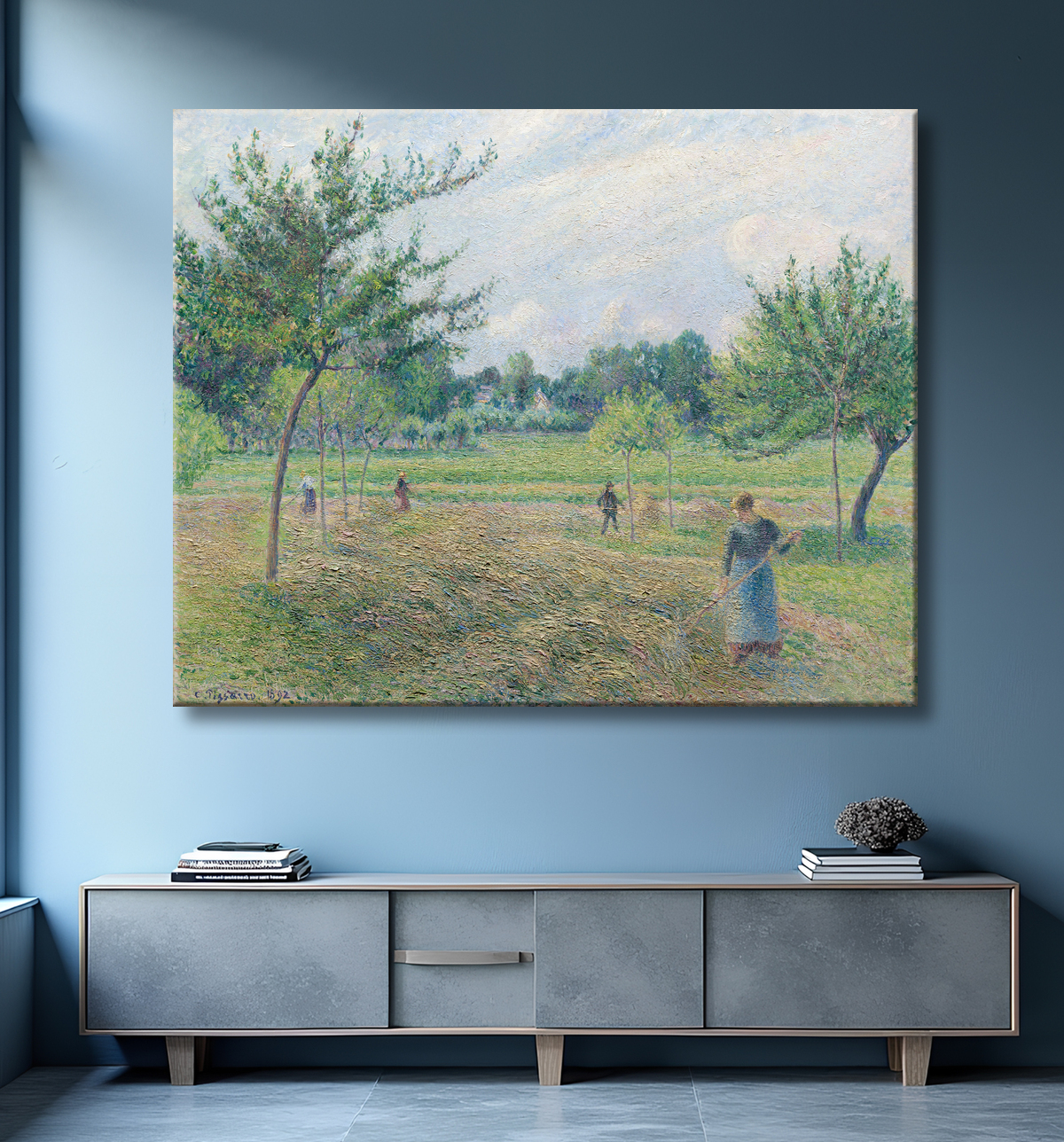 Reproduction La fenaison à Éragny de Camille Pissarro avec decor