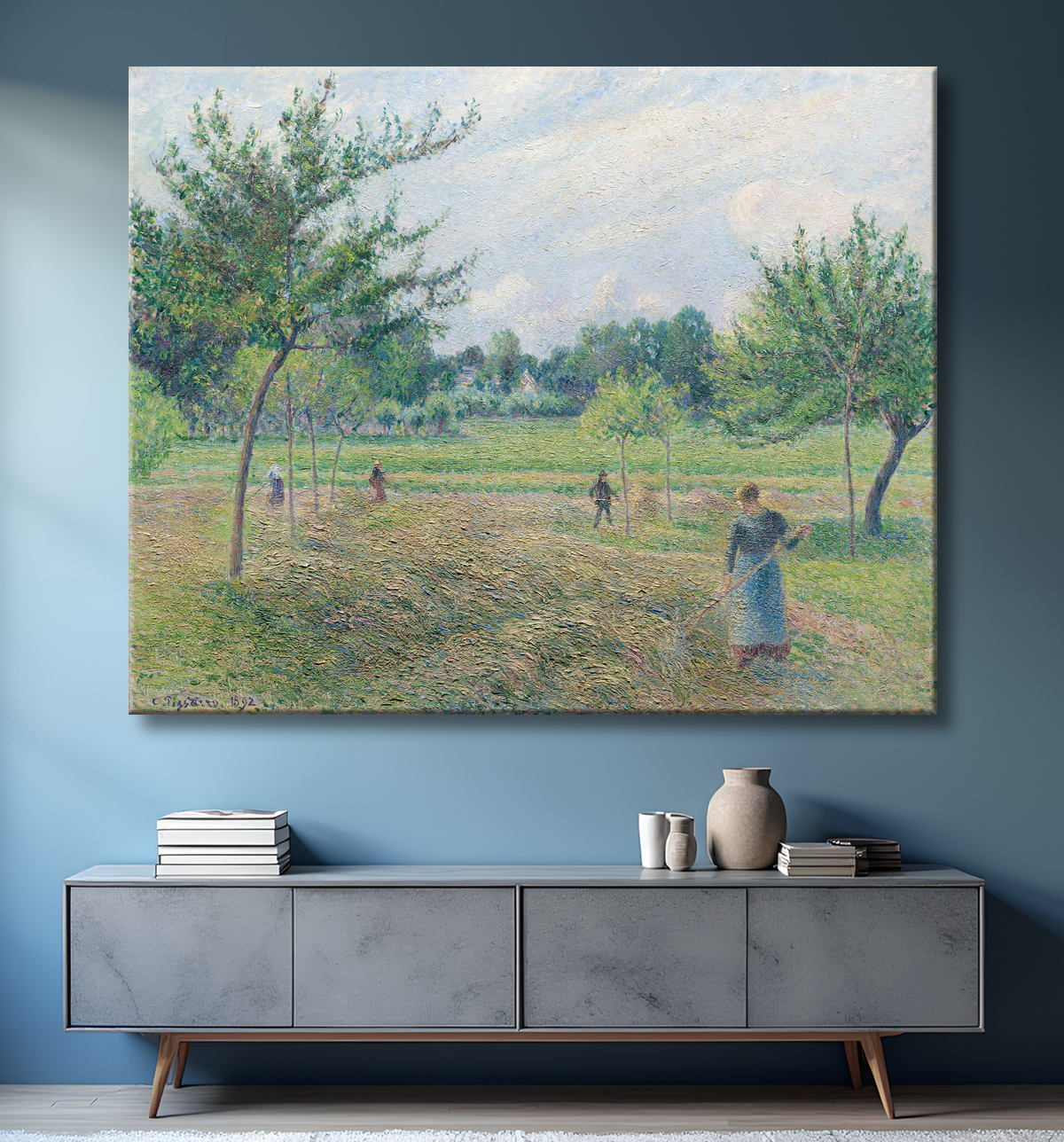 Reproduction La fenaison à Éragny de Camille Pissarro avec decor