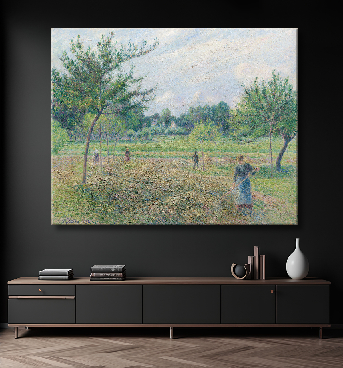 Reproduction La fenaison à Éragny de Camille Pissarro avec decor