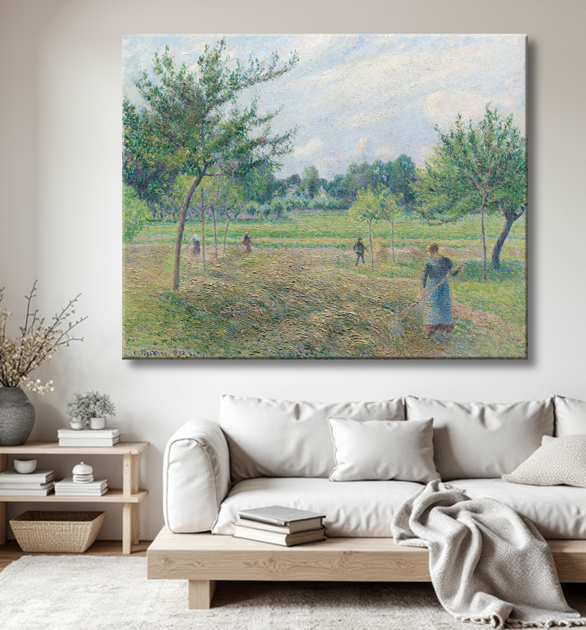 Reproduction La fenaison à Éragny de Camille Pissarro avec decor