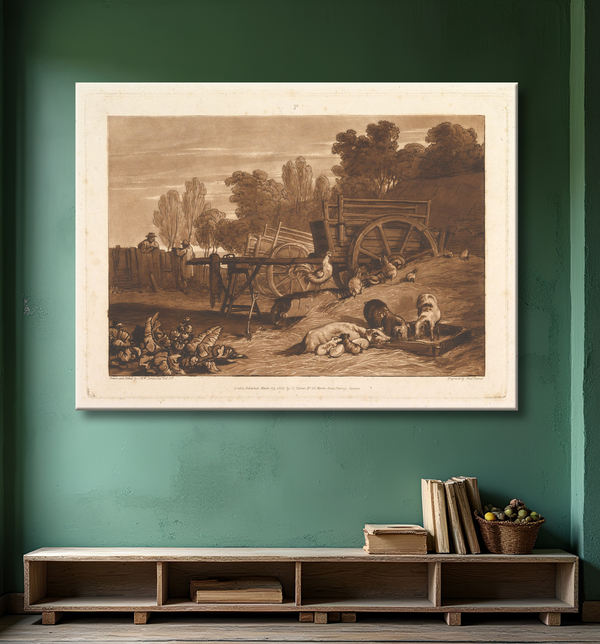Reproduction La ferme au coq (Liber Studiorum, partie IV, planche 17) de Joseph Mallord William Turner avec decor