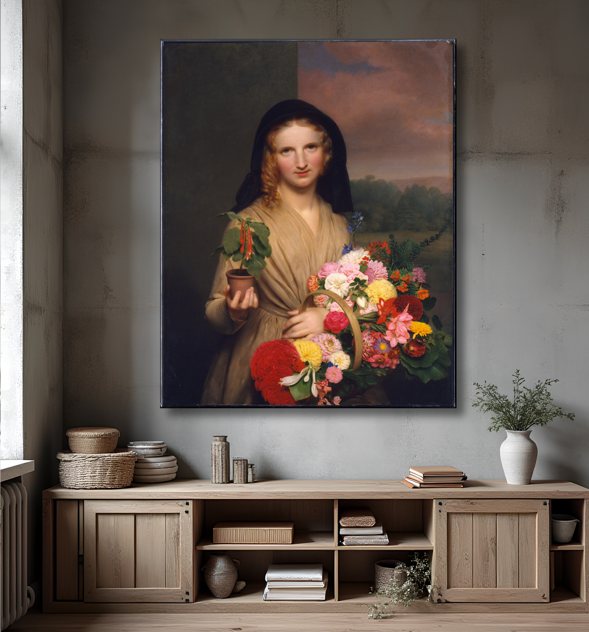 Reproduction La fille aux fleurs de Charles Cromwell Ingham avec decor