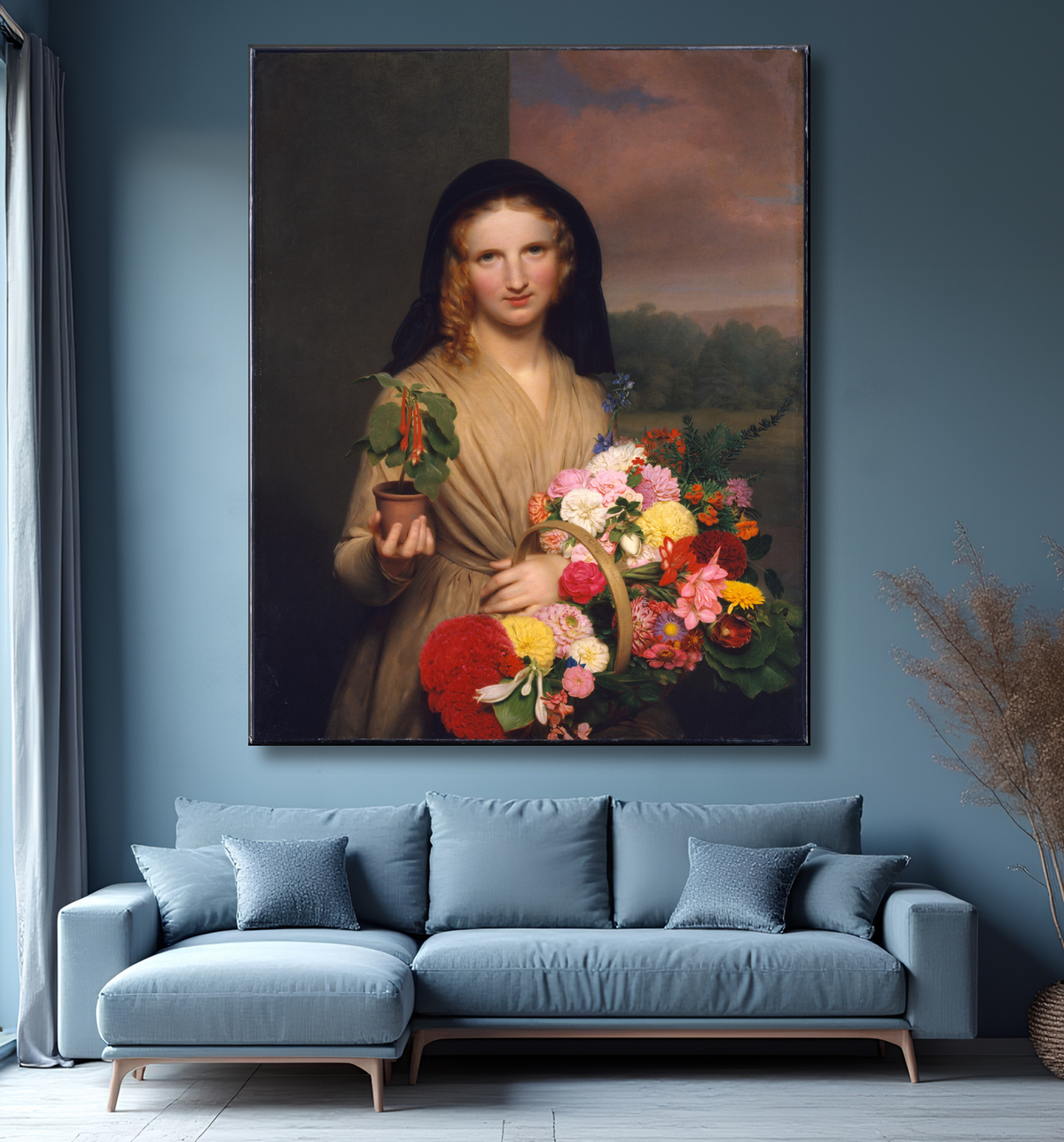 Reproduction La fille aux fleurs de Charles Cromwell Ingham avec decor