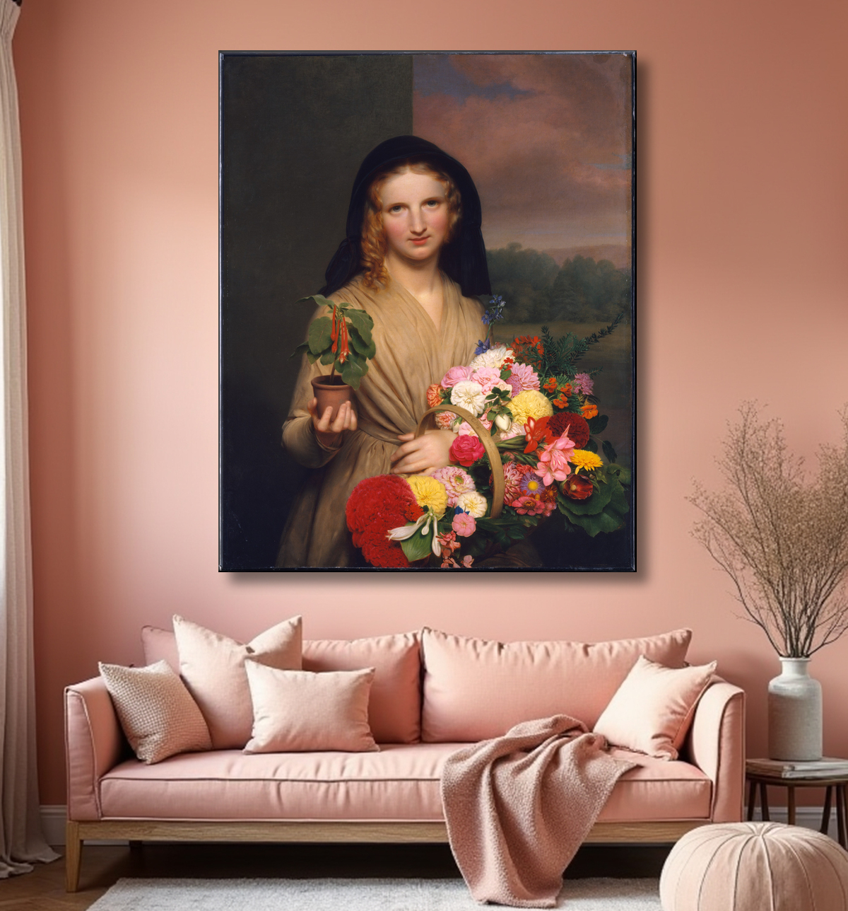 Reproduction La fille aux fleurs de Charles Cromwell Ingham avec decor