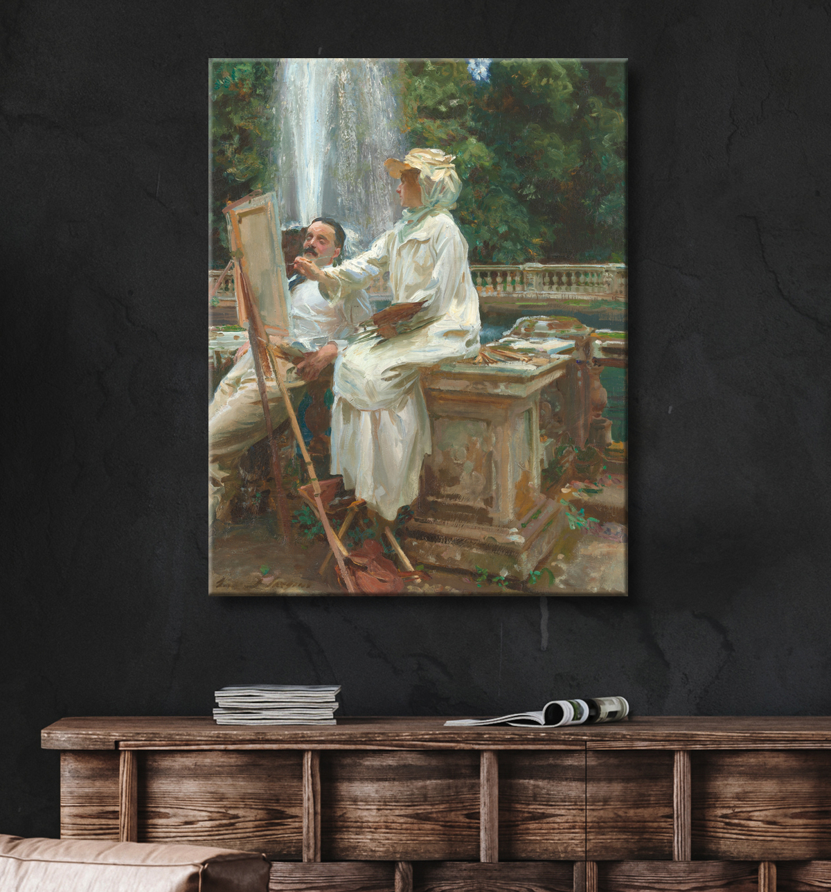 Reproduction La fontaine, Villa Torlonia, Frascati, Italie de John Singer Sargent avec decor