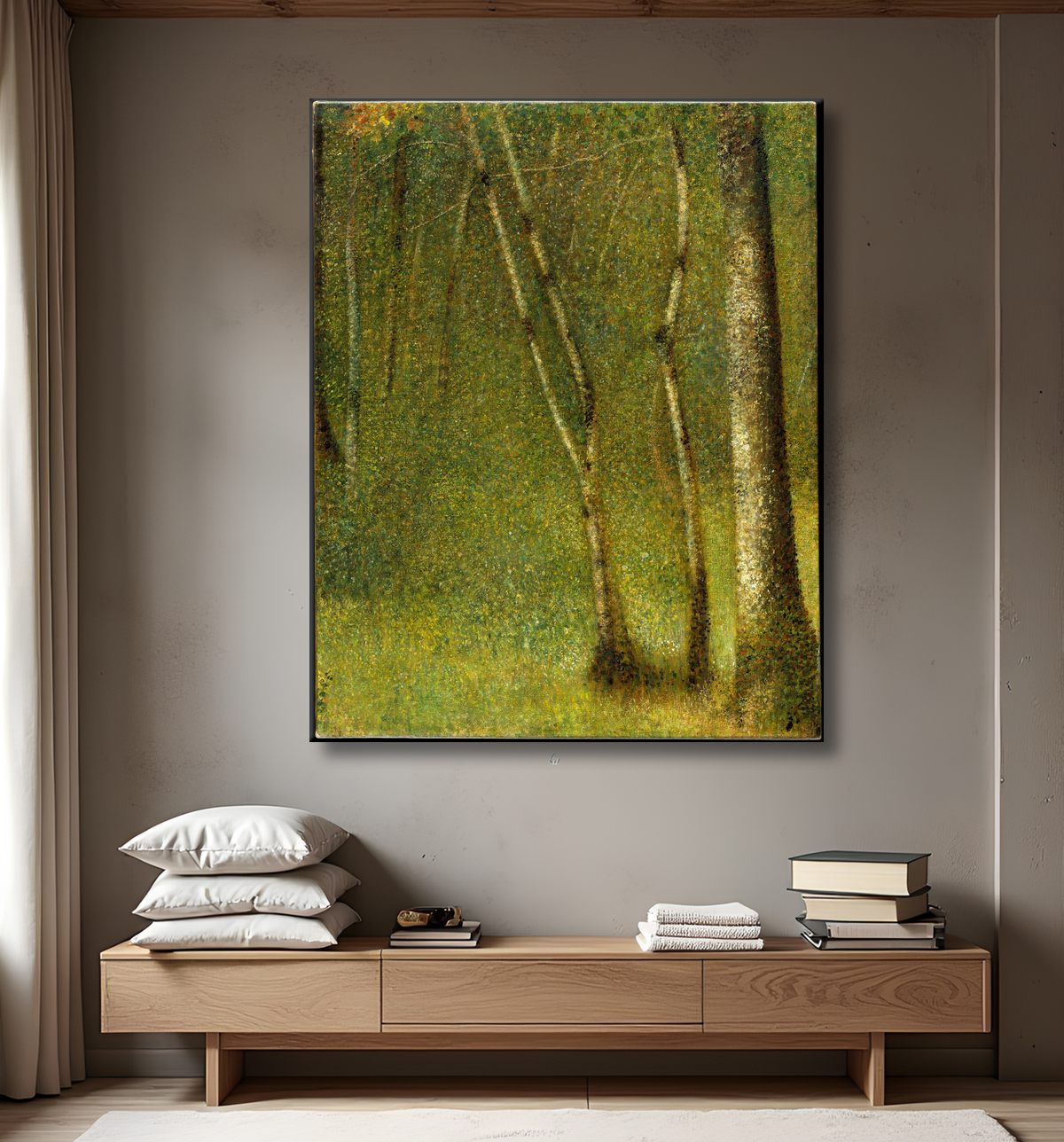 Reproduction La forêt de Pontaubert de Georges Seurat avec decor
