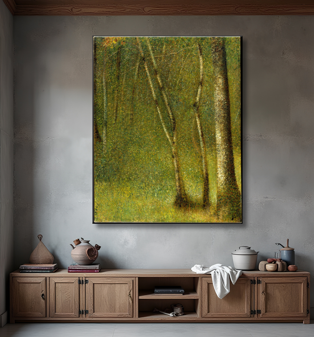 Reproduction La forêt de Pontaubert de Georges Seurat avec decor