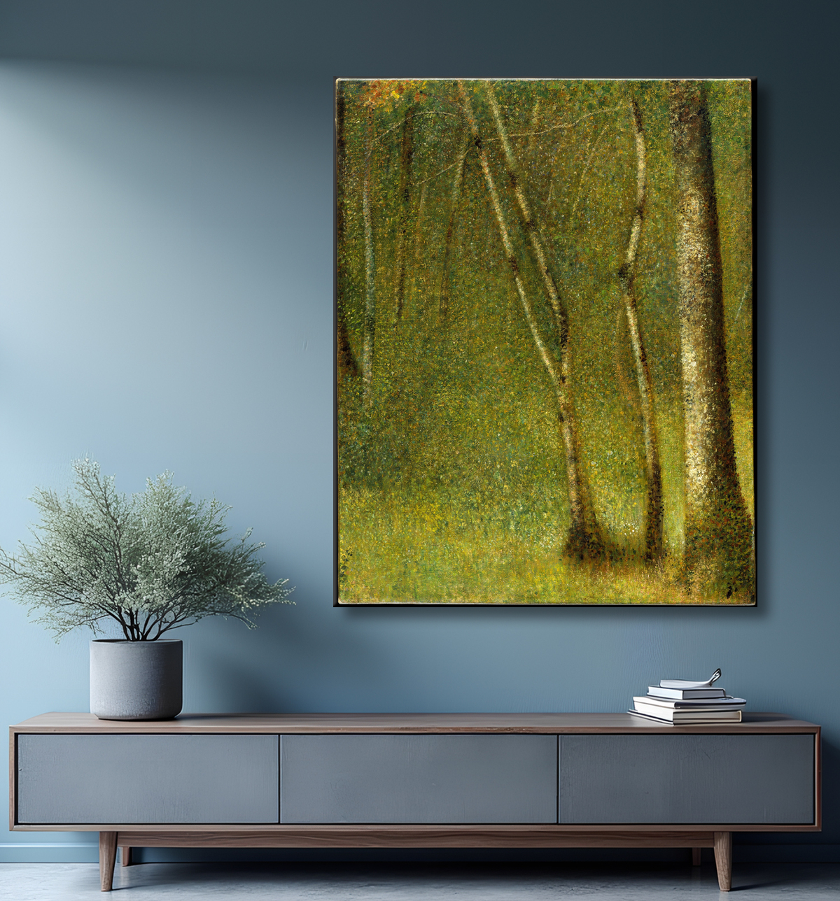 Reproduction La forêt de Pontaubert de Georges Seurat avec decor