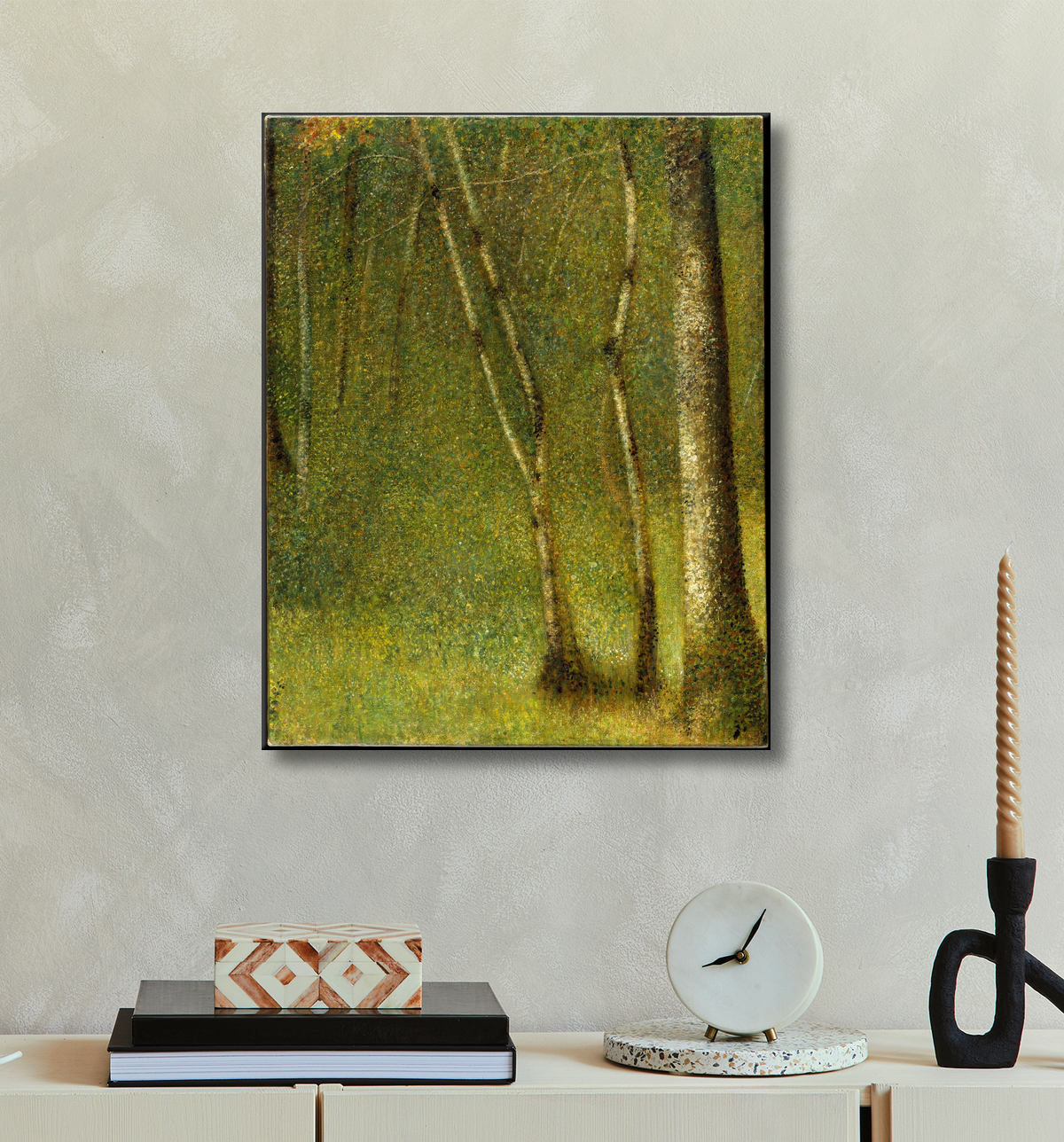 Reproduction La forêt de Pontaubert de Georges Seurat avec decor