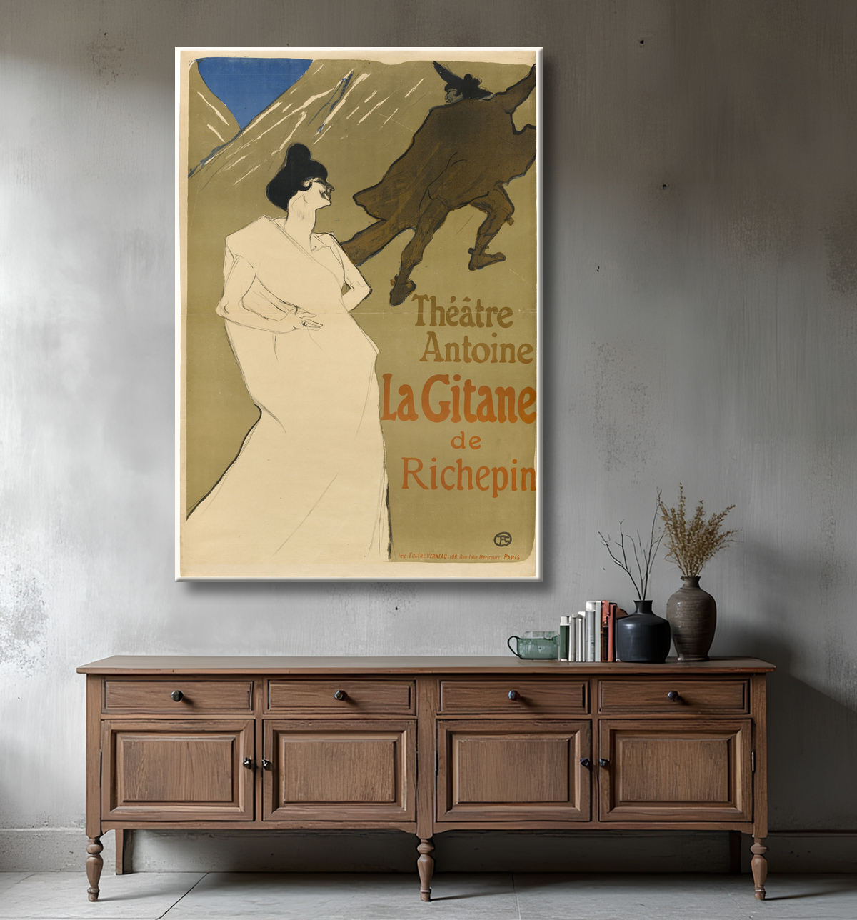 Reproduction La Gitane de Henri de Toulouse-Lautrec avec decor
