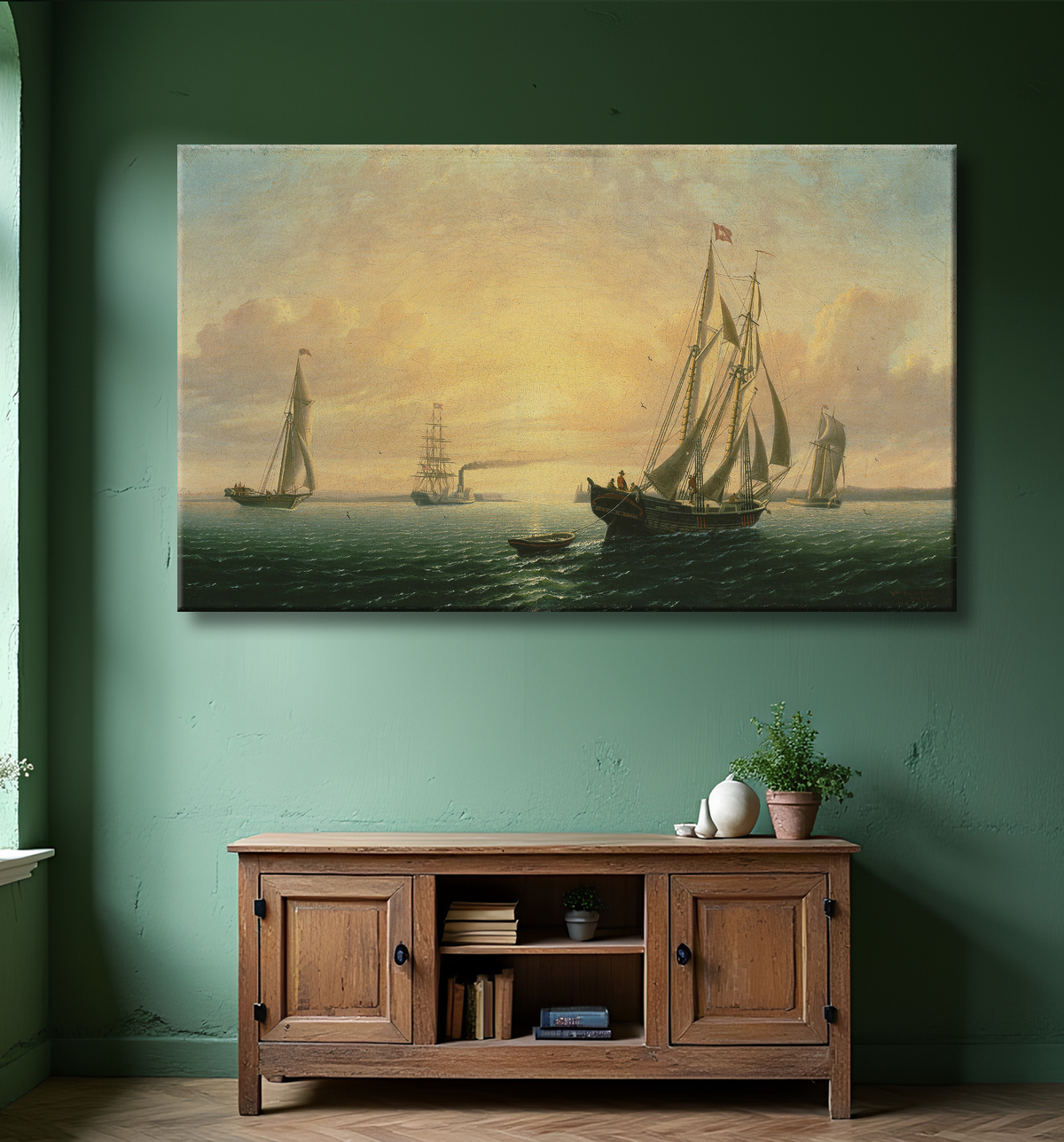 Reproduction La goélette Jane de Bath, Maine de William Bradford avec decor