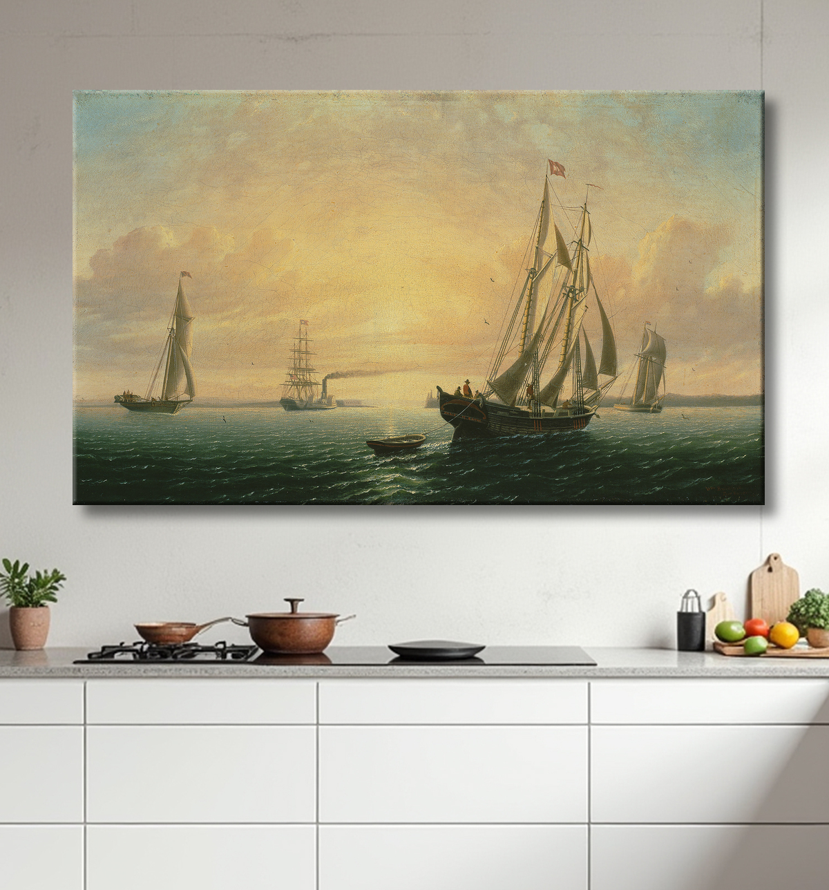 Reproduction La goélette Jane de Bath, Maine de William Bradford avec decor