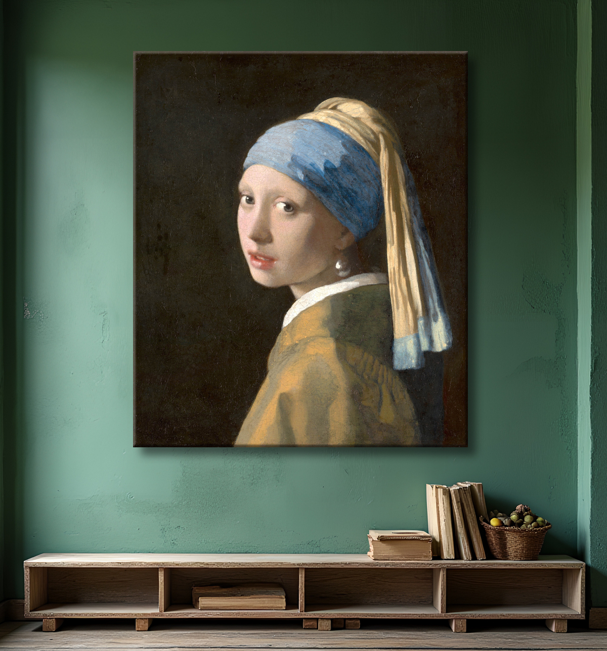 Reproduction Vermeer : La Jeune Fille à la Perle avec decor