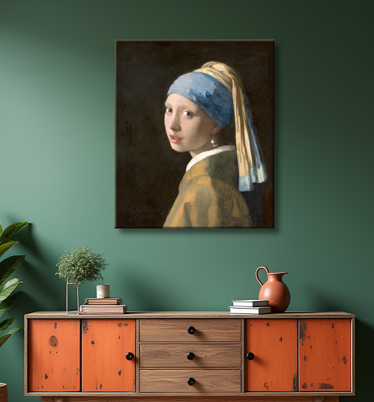 Reproduction Vermeer : La Jeune Fille à la Perle avec decor