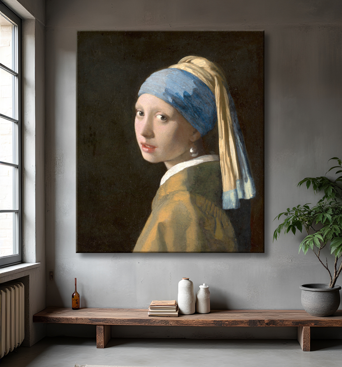 Reproduction « La Jeune Fille à la Perle » de Vermeer sur toile premium, rendu fidèle, impression fine art, châssis bois et fabrication française.