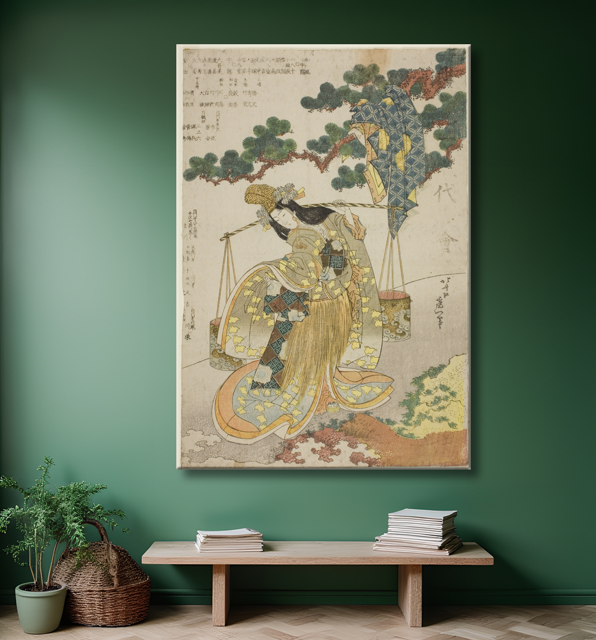 Reproduction La jeune fille de la saumure de Katsushika Hokusai avec decor