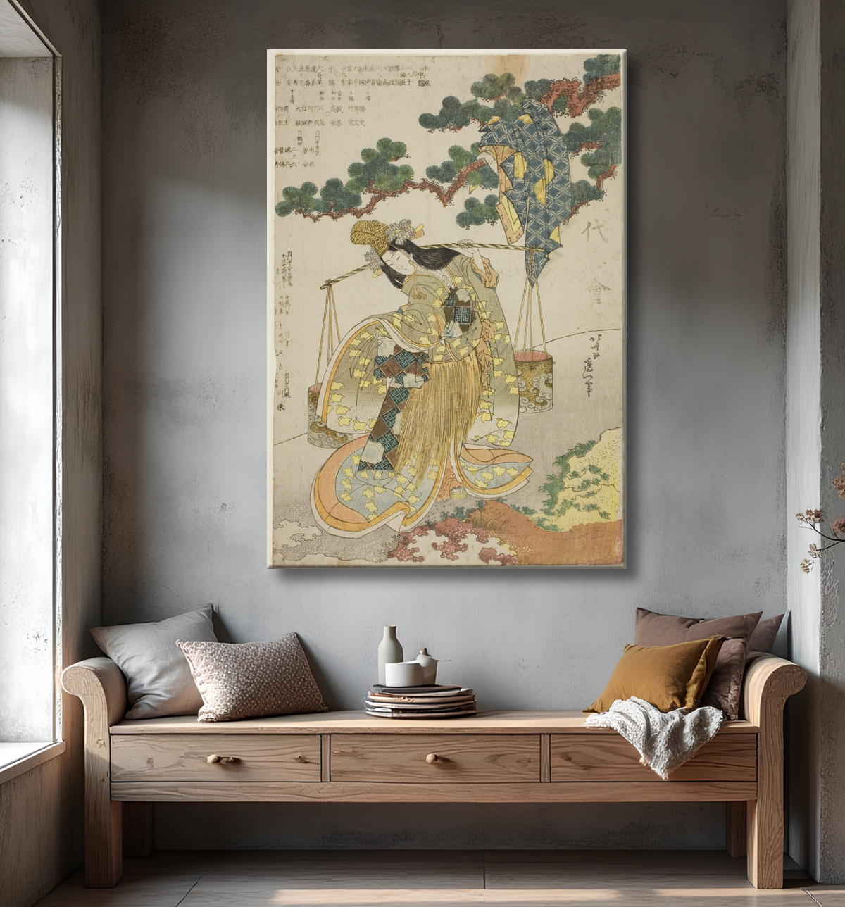 Reproduction La jeune fille de la saumure de Katsushika Hokusai avec decor