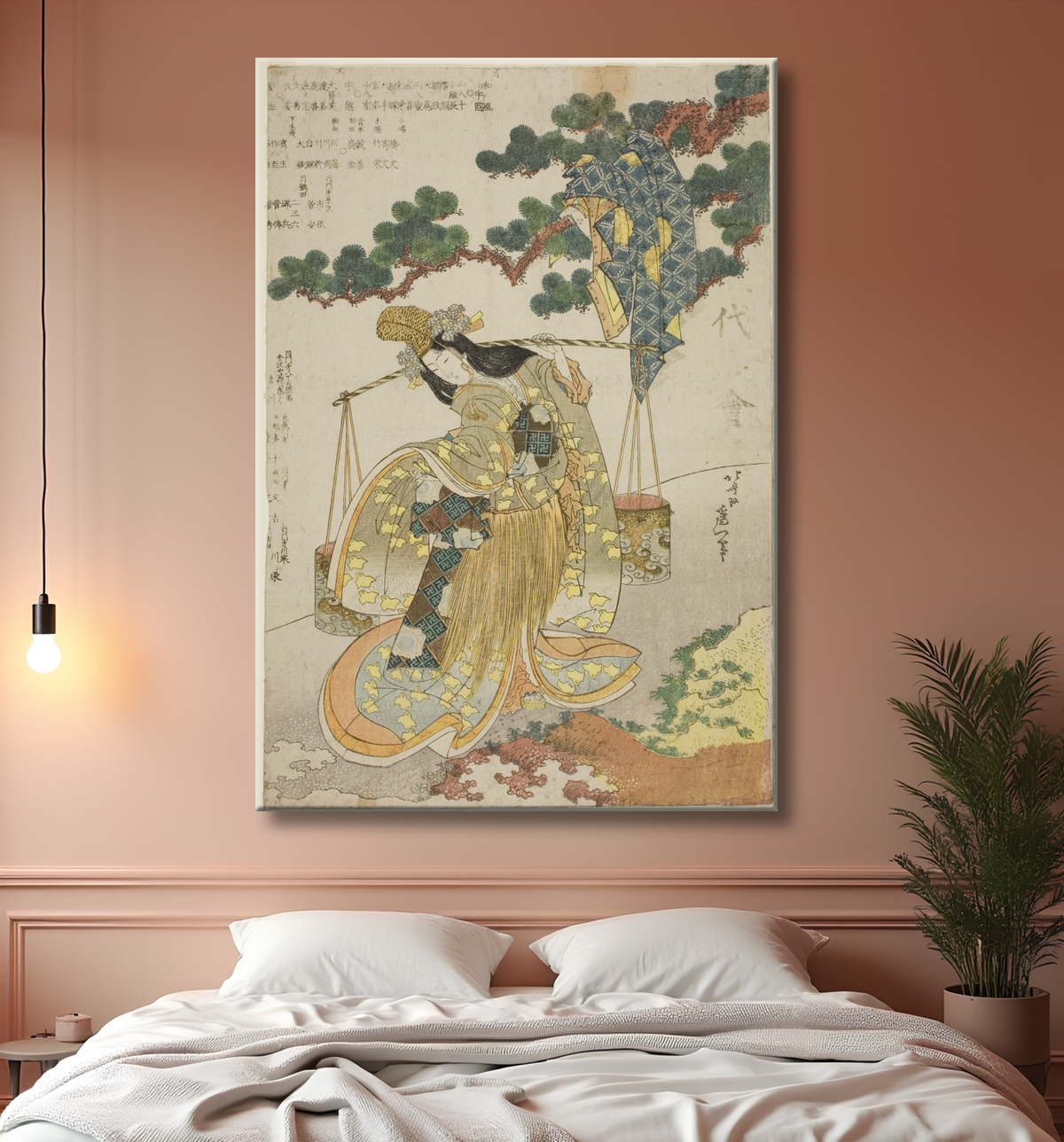 Reproduction La jeune fille de la saumure de Katsushika Hokusai avec decor