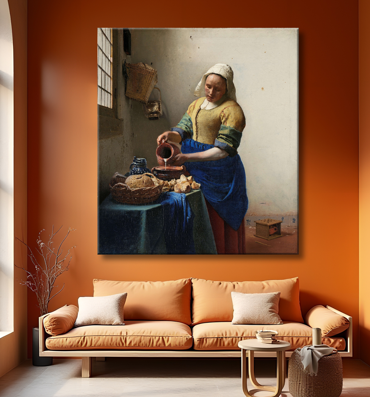 Reproduction La Laitière de Johannes Vermeer avec decor