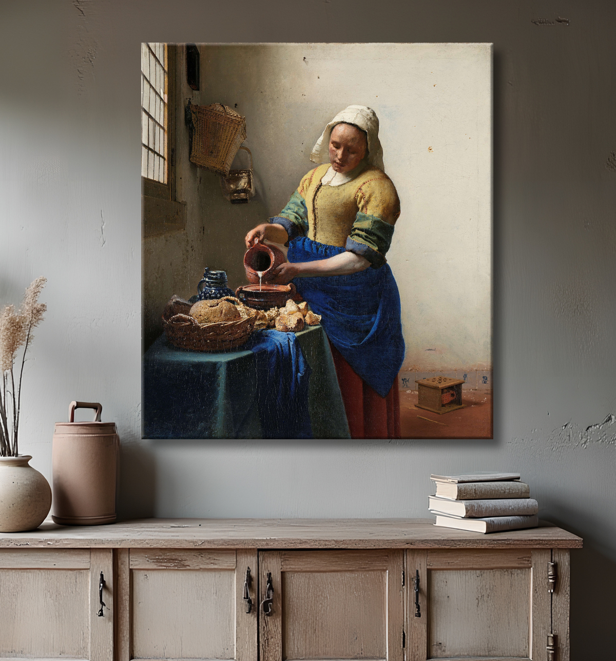 Reproduction La Laitière de Johannes Vermeer avec decor