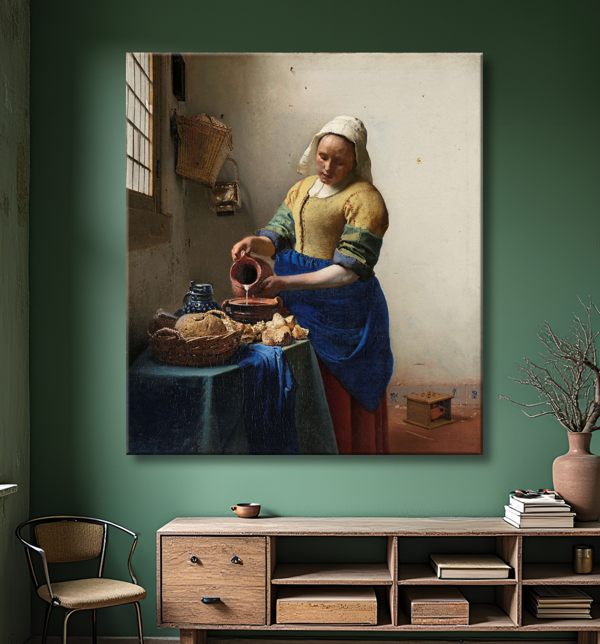 Reproduction La Laitière de Johannes Vermeer avec decor