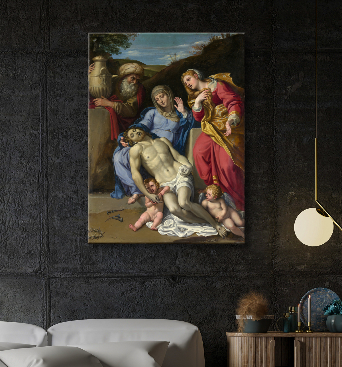 Reproduction La lamentation de Domenichino (Domenico Zampieri) avec decor