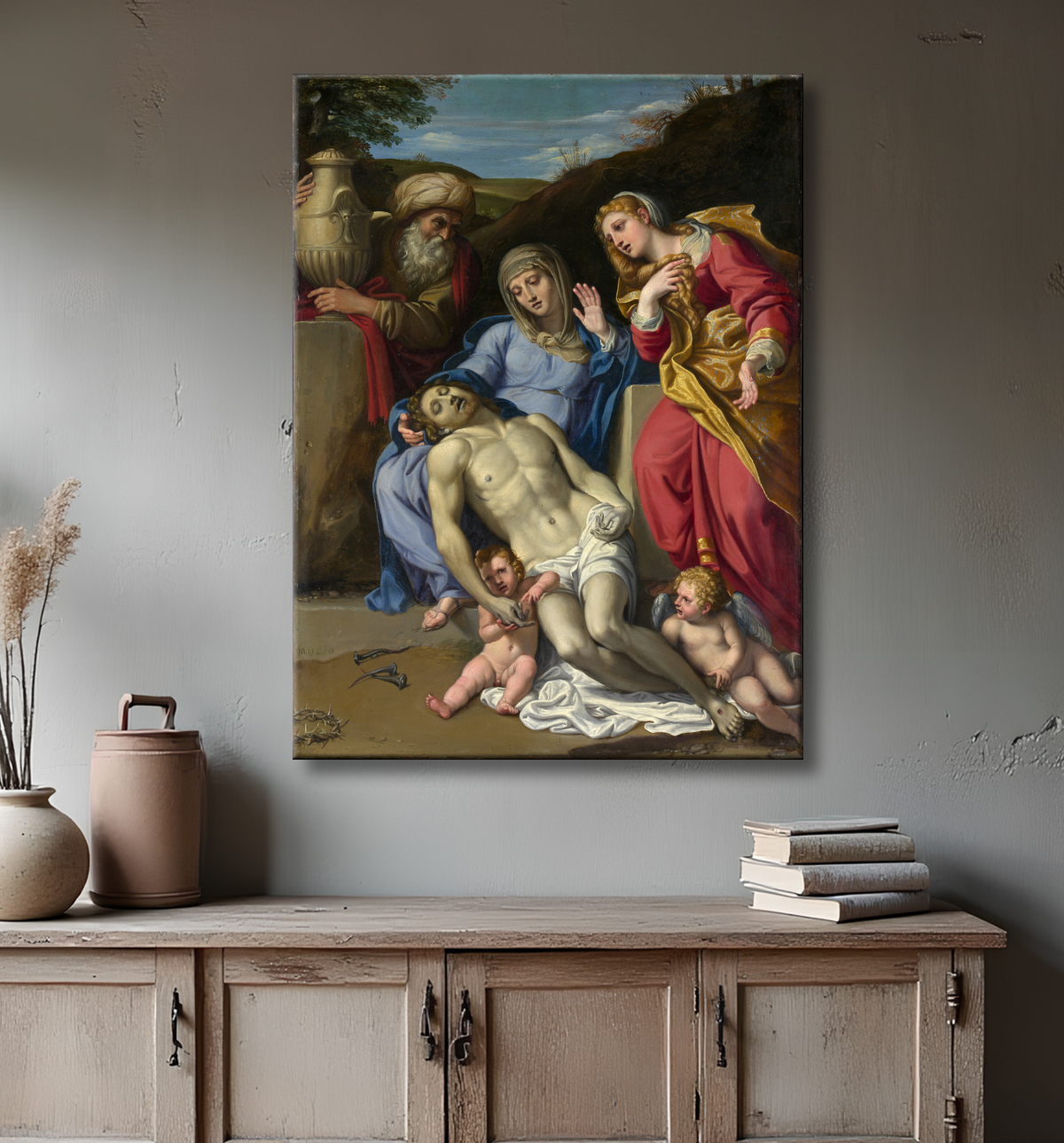 Reproduction La lamentation de Domenichino (Domenico Zampieri) avec decor