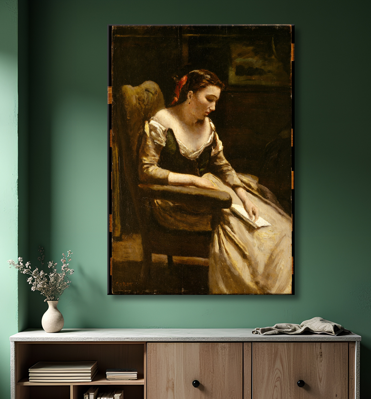Reproduction La lettre de Camille Corot avec decor