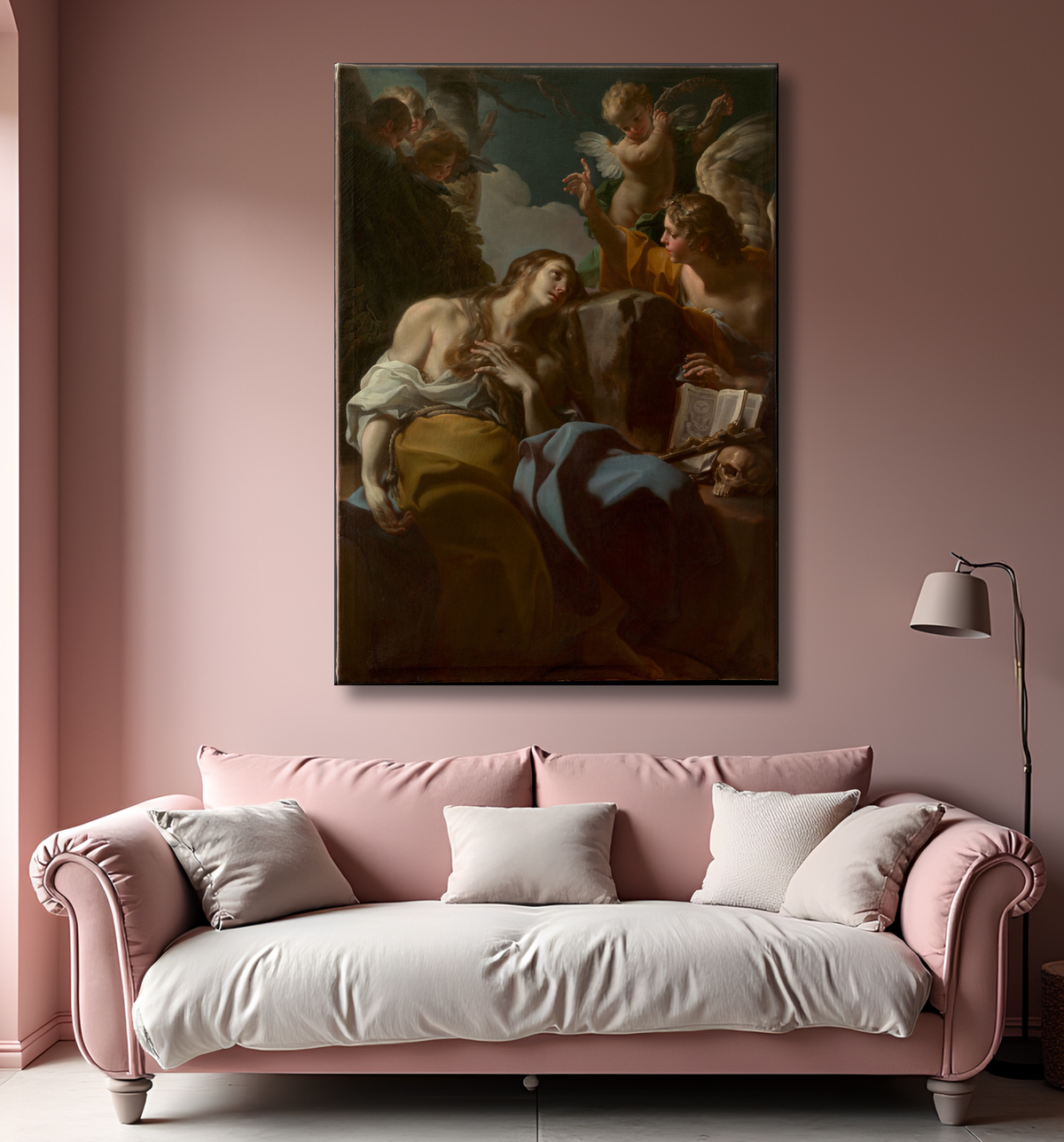 Reproduction La Madeleine pénitente de Corrado Giaquinto avec decor