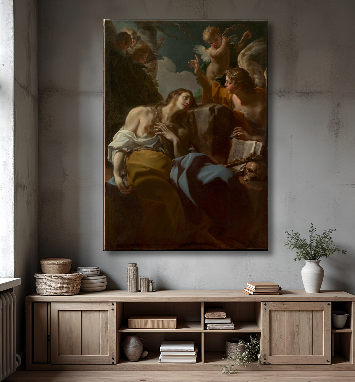 Reproduction La Madeleine pénitente de Corrado Giaquinto avec decor