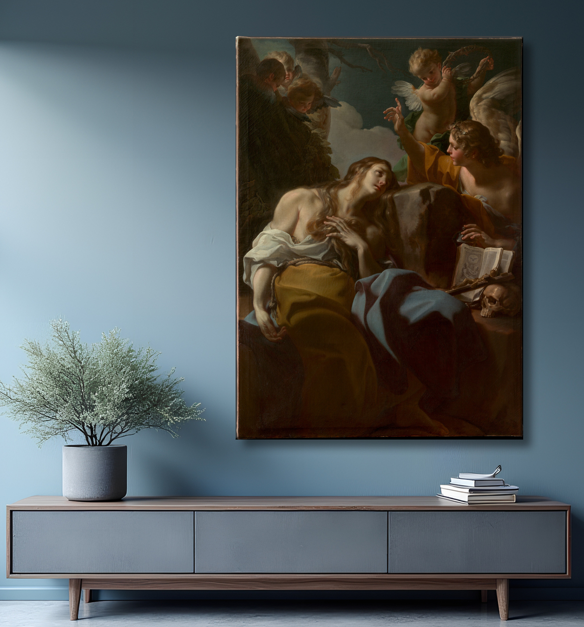 Reproduction La Madeleine pénitente de Corrado Giaquinto avec decor