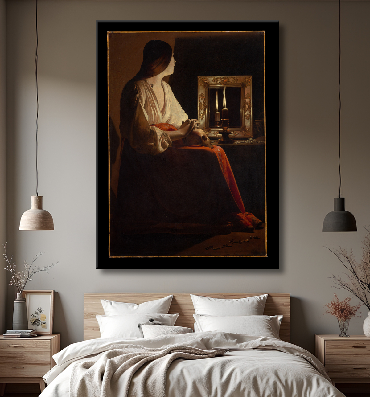 Reproduction La Madeleine pénitente de Georges de La Tour avec decor