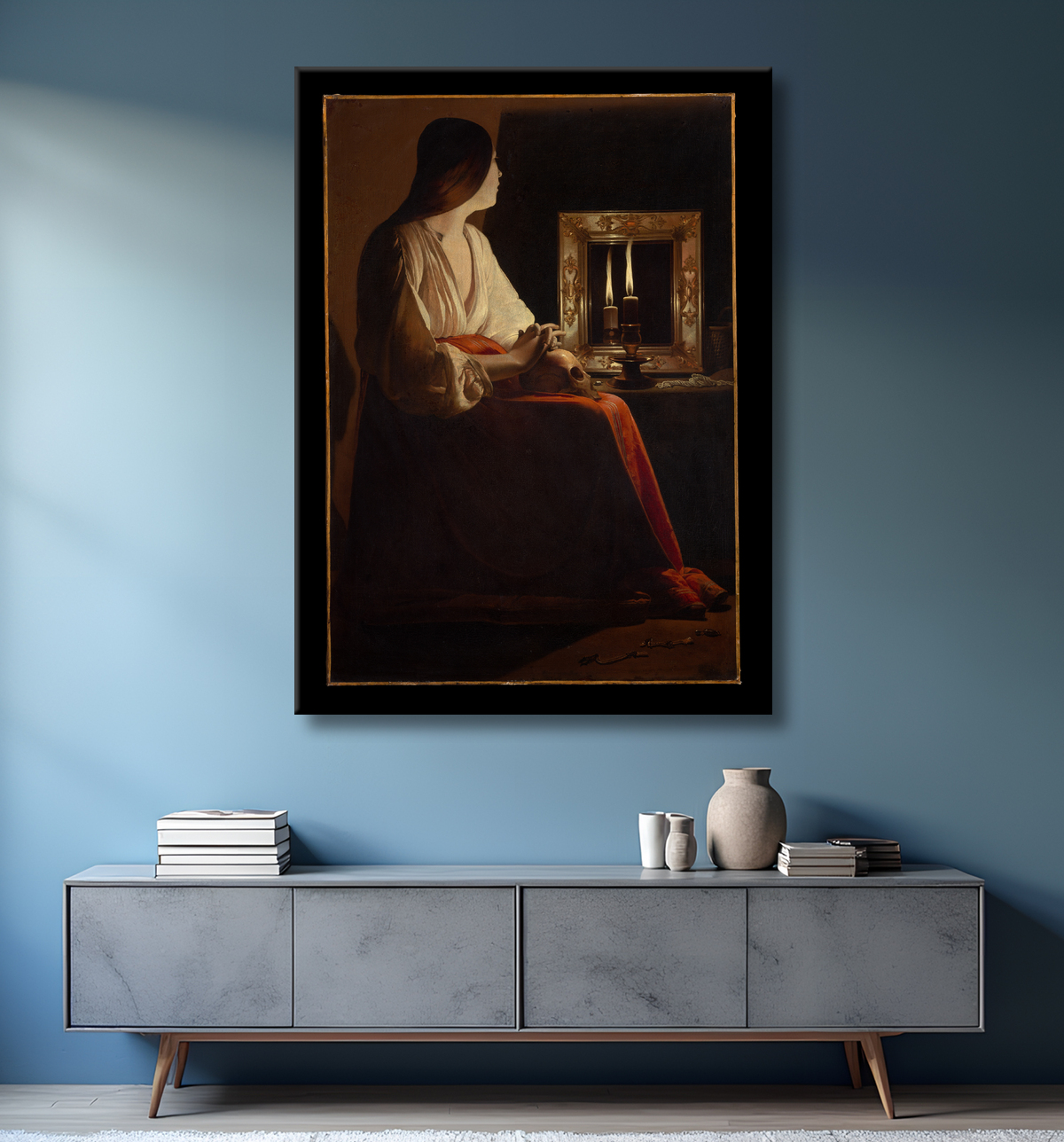 Reproduction La Madeleine pénitente de Georges de La Tour avec decor