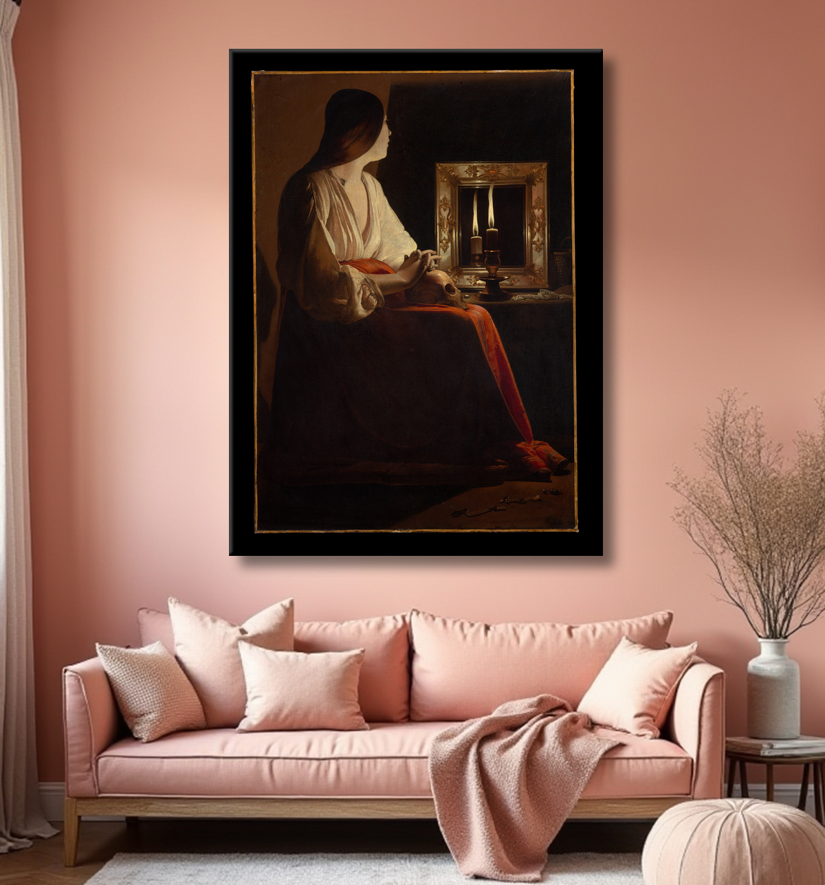 Reproduction La Madeleine pénitente de Georges de La Tour avec decor