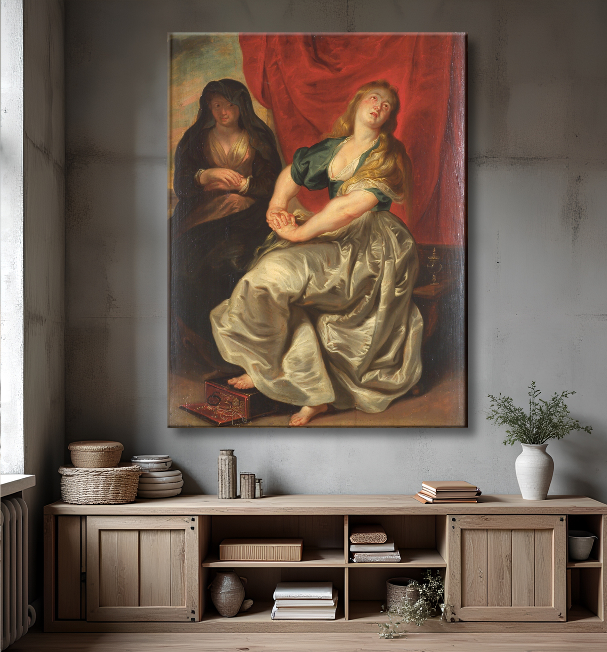 Reproduction La Madeleine repentante de Ubekendt - efter Peter Paul Rubens avec decor