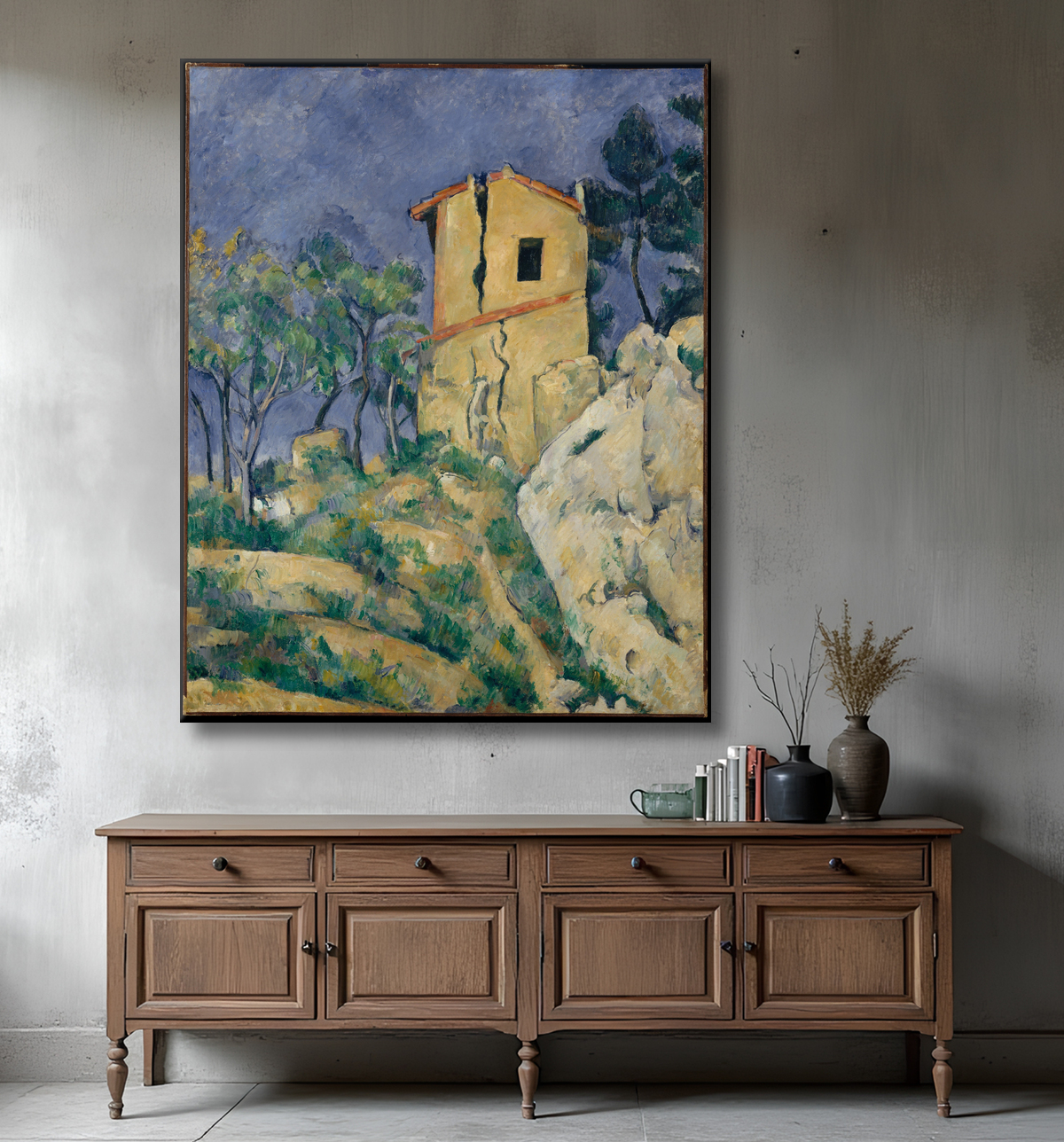 Reproduction La maison aux murs fêlés de Paul Cézanne avec decor